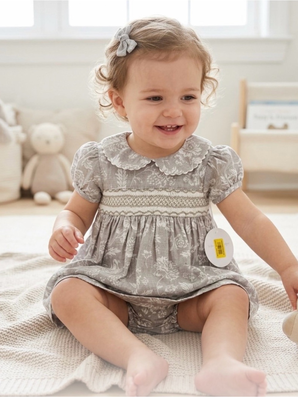Edgehill Collection Toddler
Smocked Dress Size 24 Months Gray
Floral Cotton